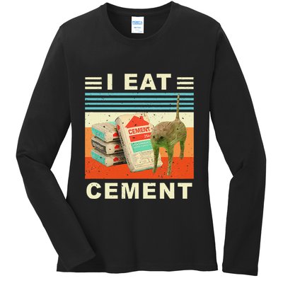 I Eat Cement Cursed Cat Funny Oddly Specific Dank Meme Ladies Long Sleeve Shirt