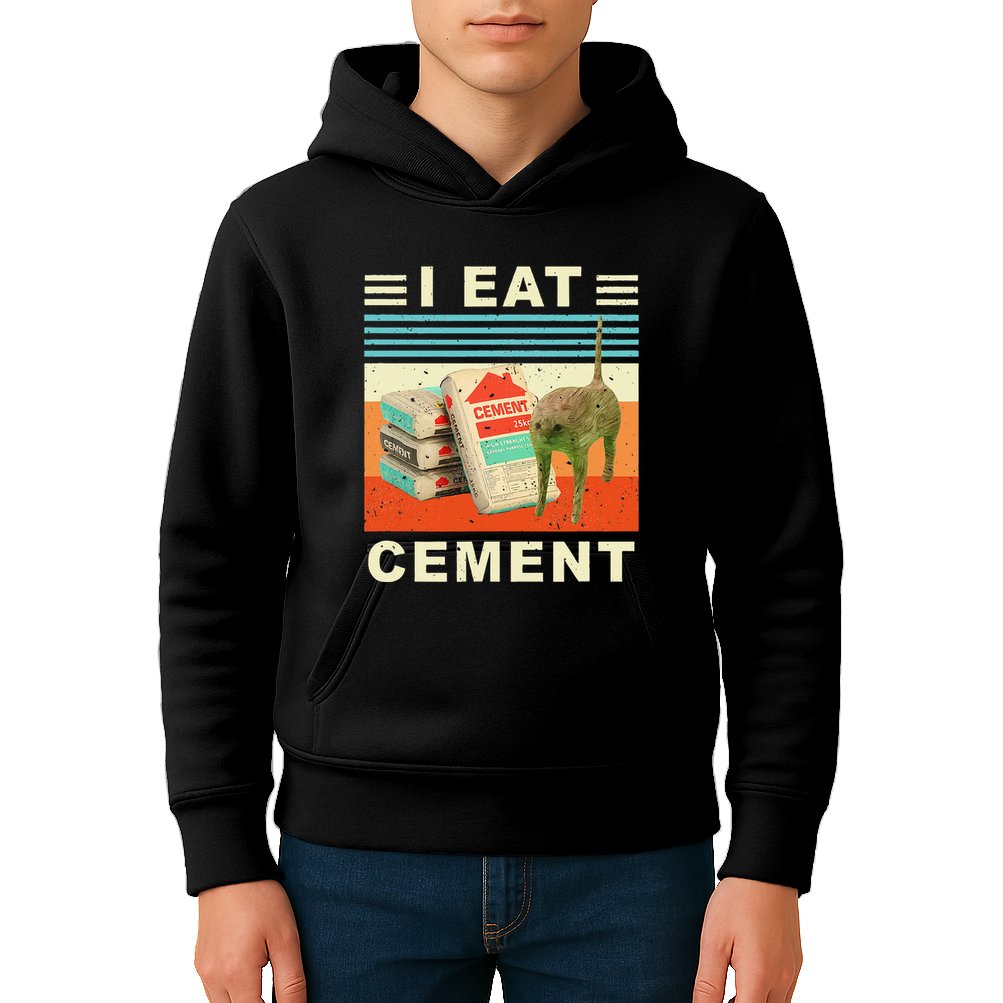 I Eat Cement Cursed Cat Funny Oddly Specific Dank Meme Kids Hoodie