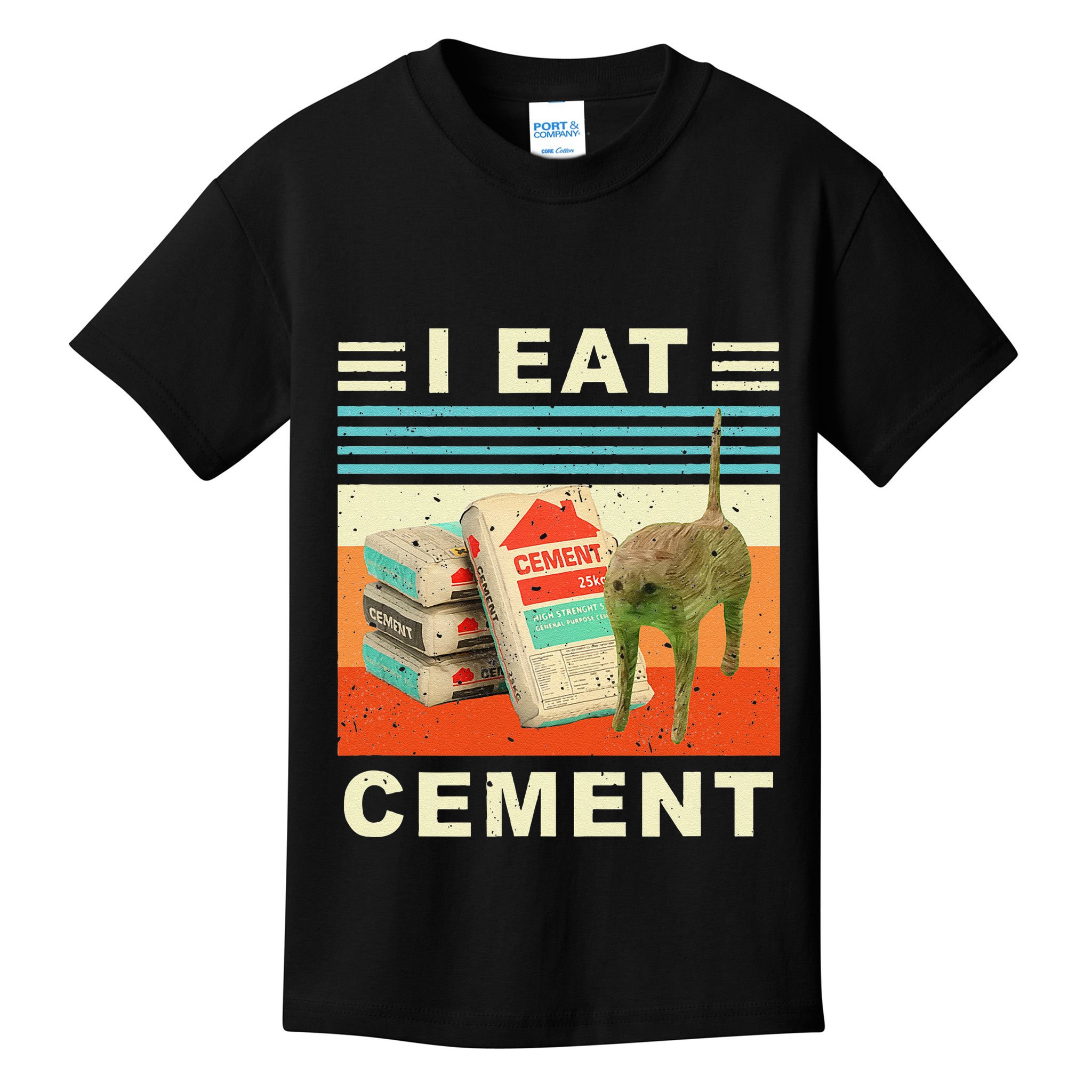 I Eat Cement Cursed Cat Funny Oddly Specific Dank Meme Kids T-Shirt