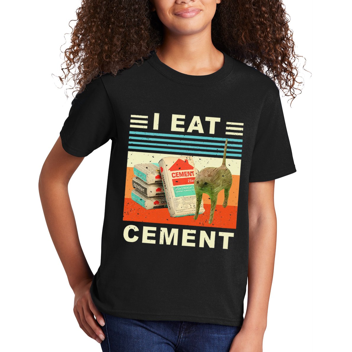 I Eat Cement Cursed Cat Funny Oddly Specific Dank Meme Kids T-Shirt