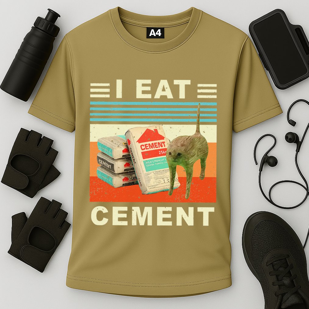 I Eat Cement Cursed Cat Funny Oddly Specific Dank Meme Performance Shirt
