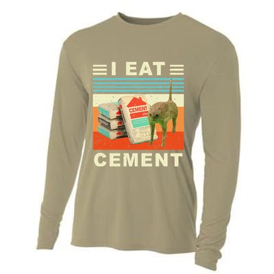 I Eat Cement Cursed Cat Funny Oddly Specific Dank Meme Cooling Performance Long Sleeve Crew