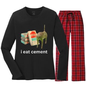 I Eat Cement Funny Meme Cat Women's Long Sleeve Flannel Pajama Set 