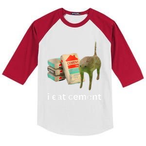 I Eat Cement Funny Meme Cat Kids Colorblock Raglan Jersey