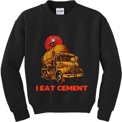 I Eat Cement Japanese Vintage Weird Funny Purr Samurai Meme Kids Sweatshirt