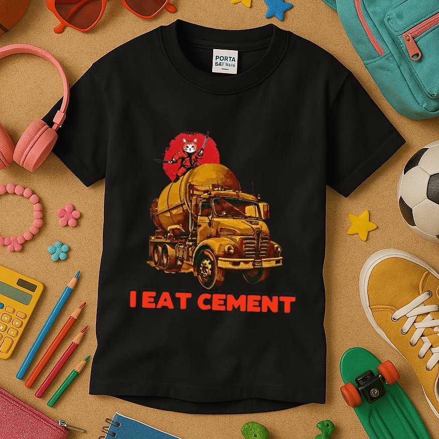 I Eat Cement Japanese Vintage Weird Funny Purr Samurai Meme Kids T-Shirt