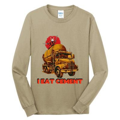 I Eat Cement Japanese Vintage Weird Funny Purr Samurai Meme Tall Long Sleeve T-Shirt