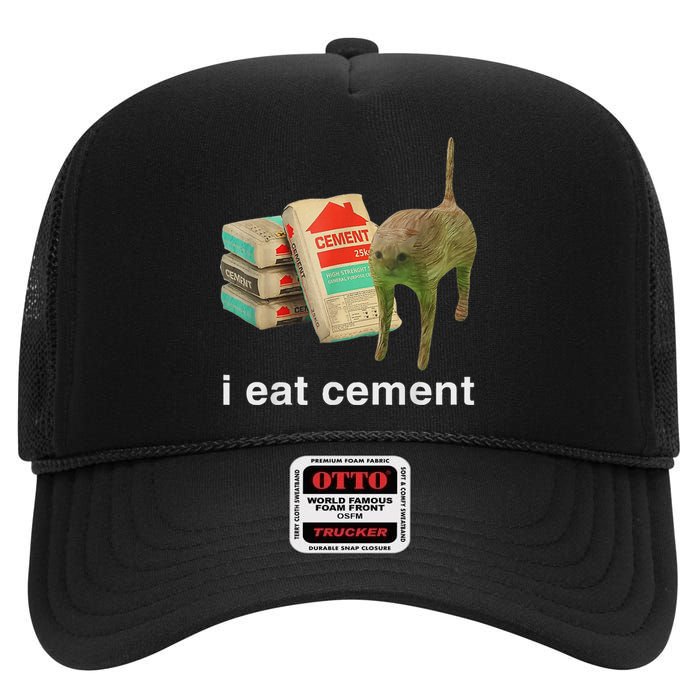 I Eat Cement Cursed Cat Funny Oddly Specific Dank Meme High Crown Mesh Back Trucker Hat