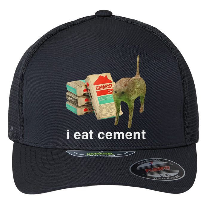 I Eat Cement Cursed Cat Funny Oddly Specific Dank Meme Flexfit Unipanel Trucker Cap