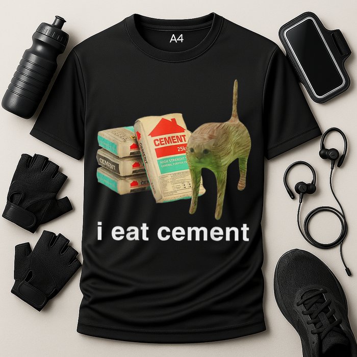 I Eat Cement Cursed Cat Funny Oddly Specific Dank Meme Performance Shirt