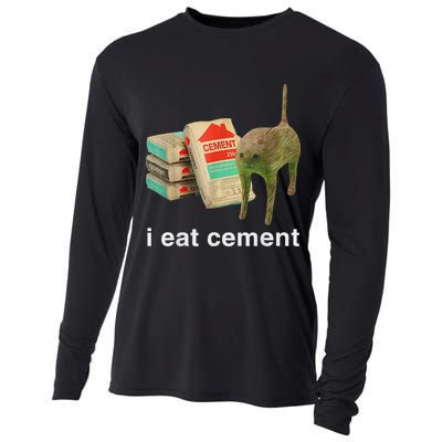 I Eat Cement Cursed Cat Funny Oddly Specific Dank Meme Cooling Performance Long Sleeve Crew