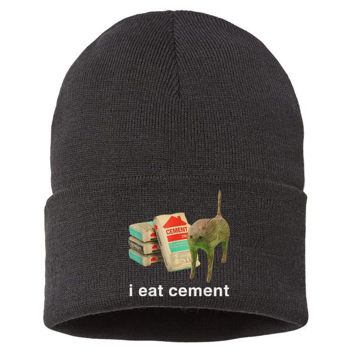 I Eat Cement Cursed Cat Funny Oddly Specific Dank Meme Sustainable Knit Beanie