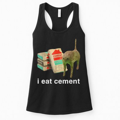 I Eat Cement Cursed Cat Funny Oddly Specific Dank Meme Womens Tank Top