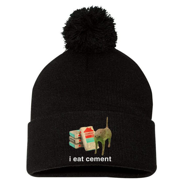 I Eat Cement Cursed Cat Funny Oddly Specific Dank Meme Pom Pom 12in Knit Beanie