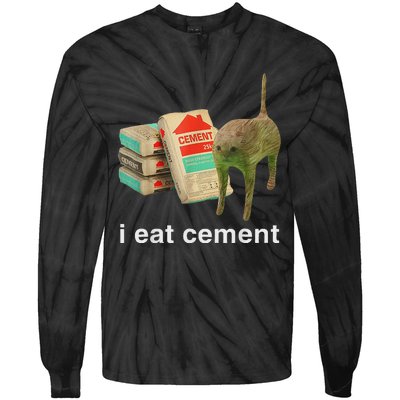 I Eat Cement Cursed Cat Funny Oddly Specific Dank Meme Tie-Dye Long Sleeve Shirt