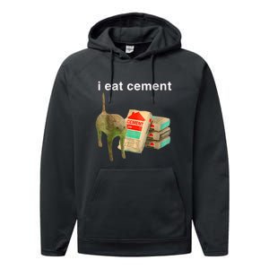 I Eat Cement Cursed Cat Funny Oddly Specificc Performance Fleece Hoodie