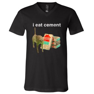 I Eat Cement Cursed Cat Funny Oddly Specificc V-Neck T-Shirt