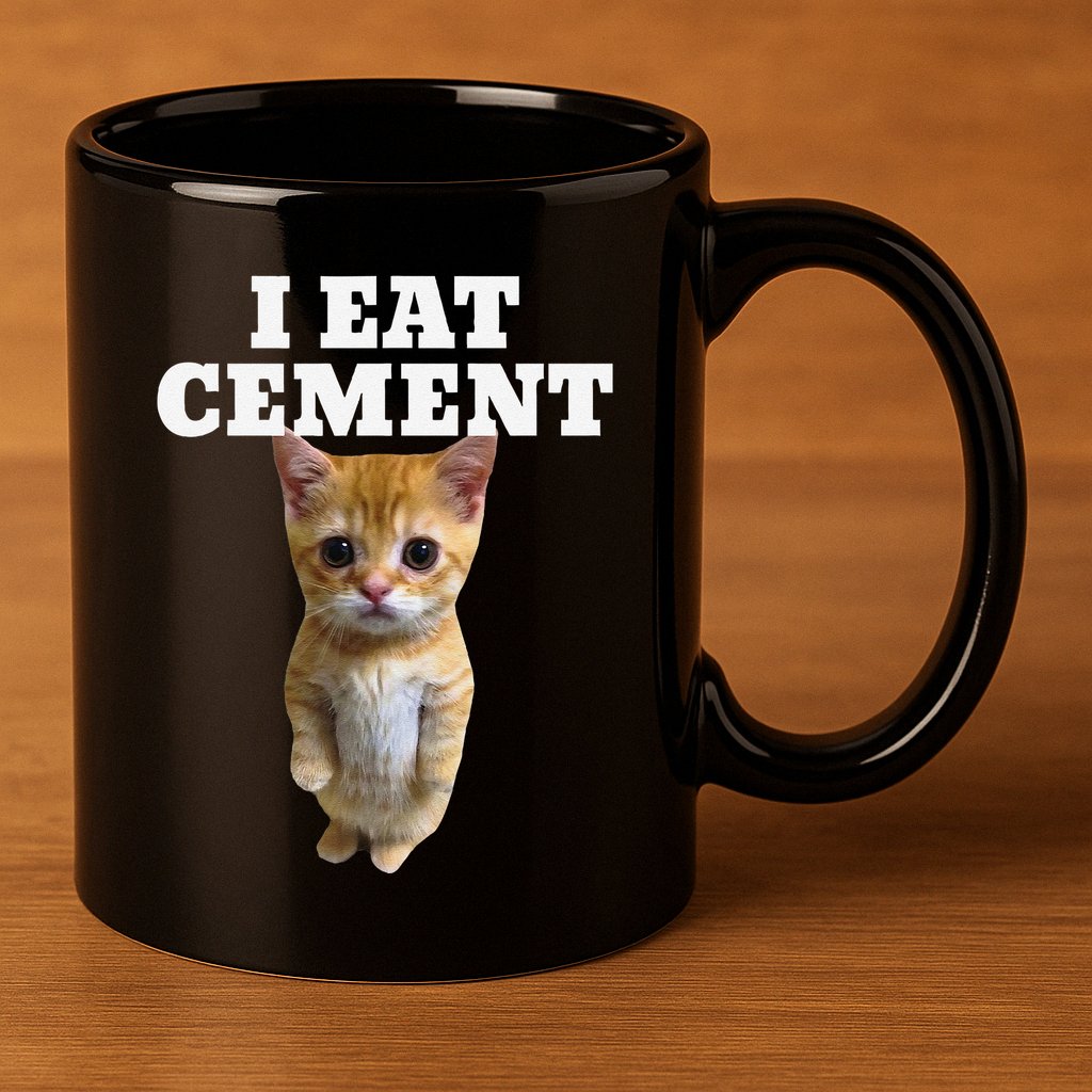 I Eat Cement Cat Meme 11oz C Handle Ceramic Mug