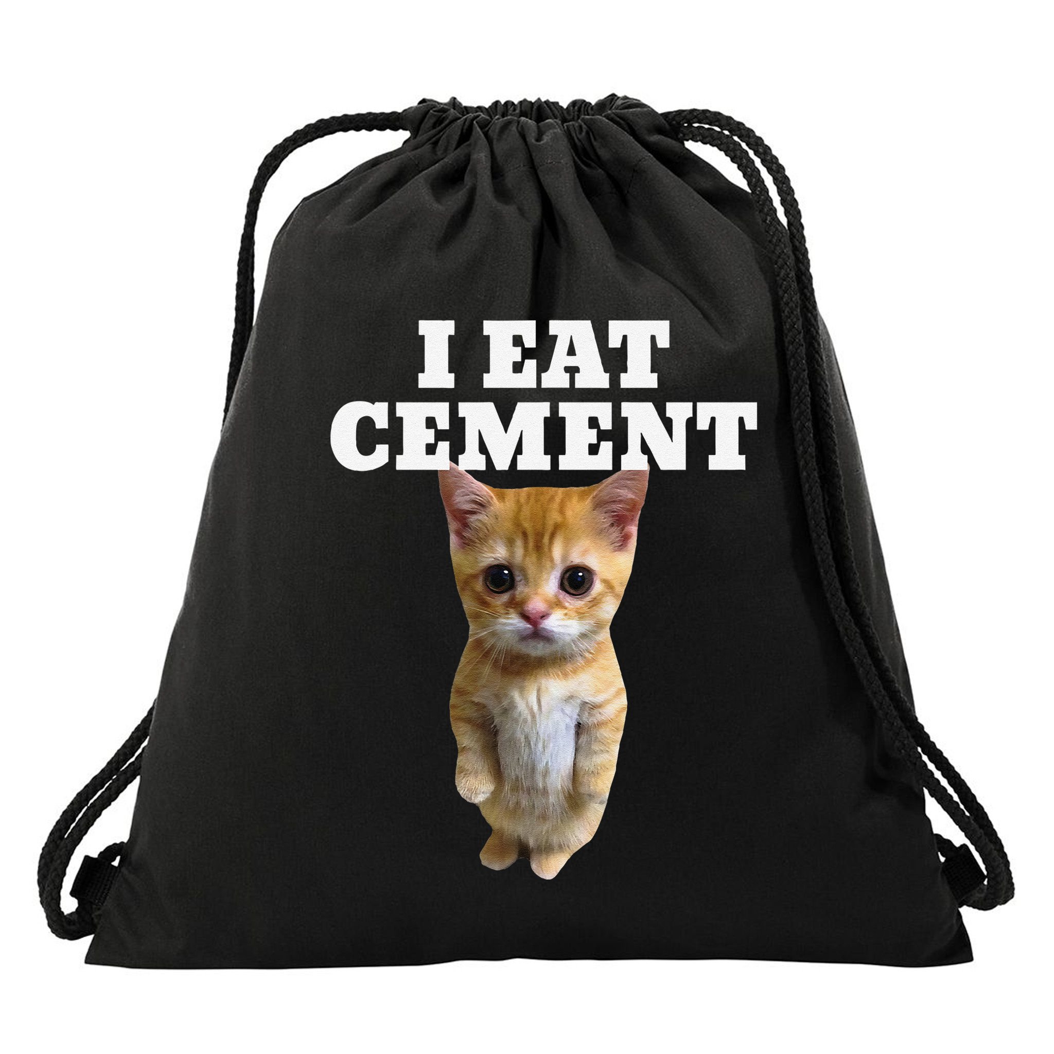 I Eat Cement Cat Meme Drawstring Bag