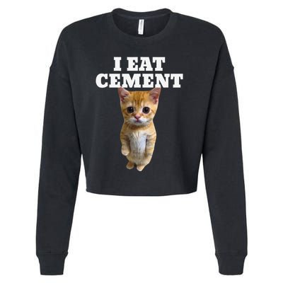 I Eat Cement Cat Meme Cropped Pullover Crew