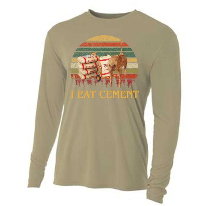 I Eat Cement Cursed Cat Funny Oddly Specific Meme Cooling Performance Long Sleeve Crew