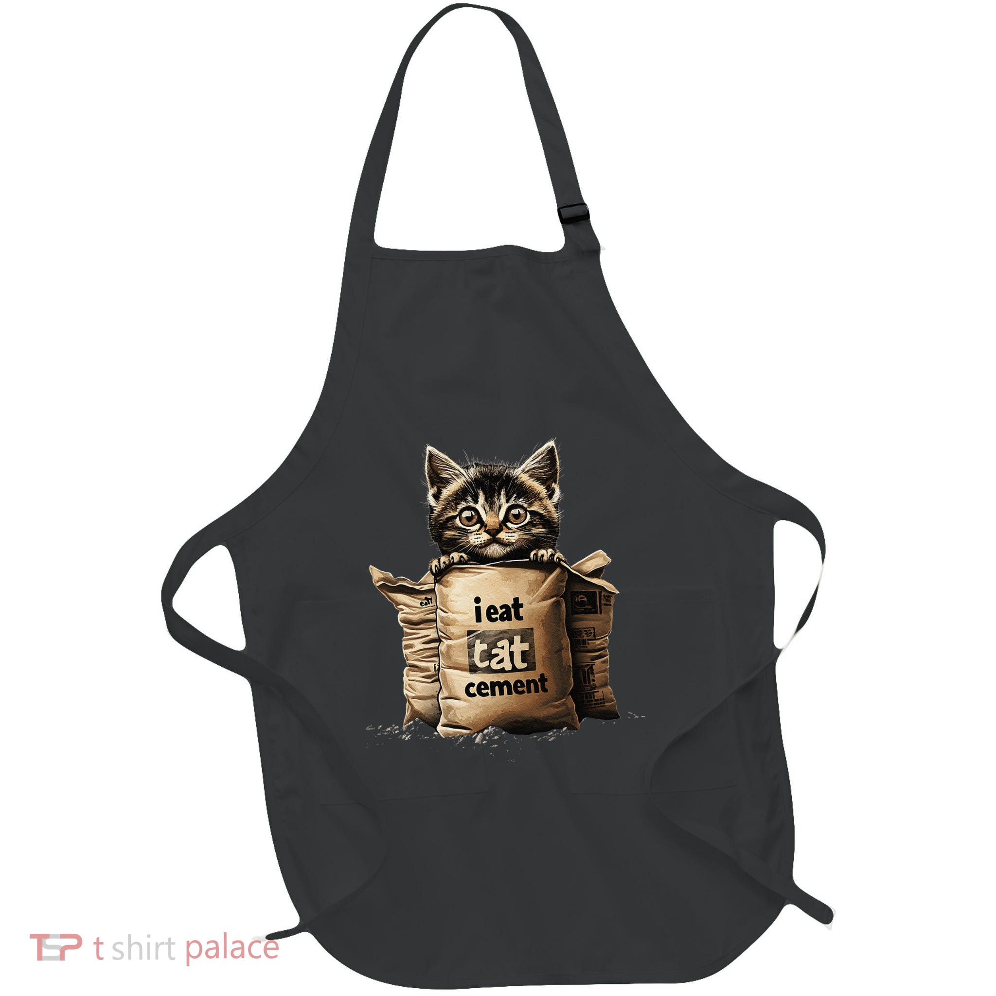 I Eat Cement Funny Meme Cat Full-Length Apron With Pockets