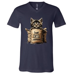 I Eat Cement Funny Meme Cat V-Neck T-Shirt