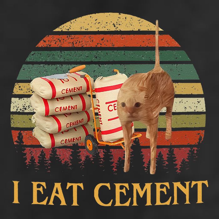 I Eat Cement Cursed Cat Funny Meme Lover 7 Panel Mesh Trucker Snapback Hat