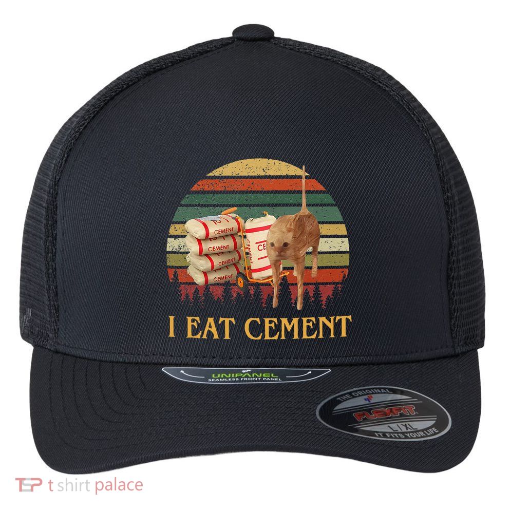 I Eat Cement Cursed Cat Funny Meme Lover Flexfit Unipanel Trucker Cap