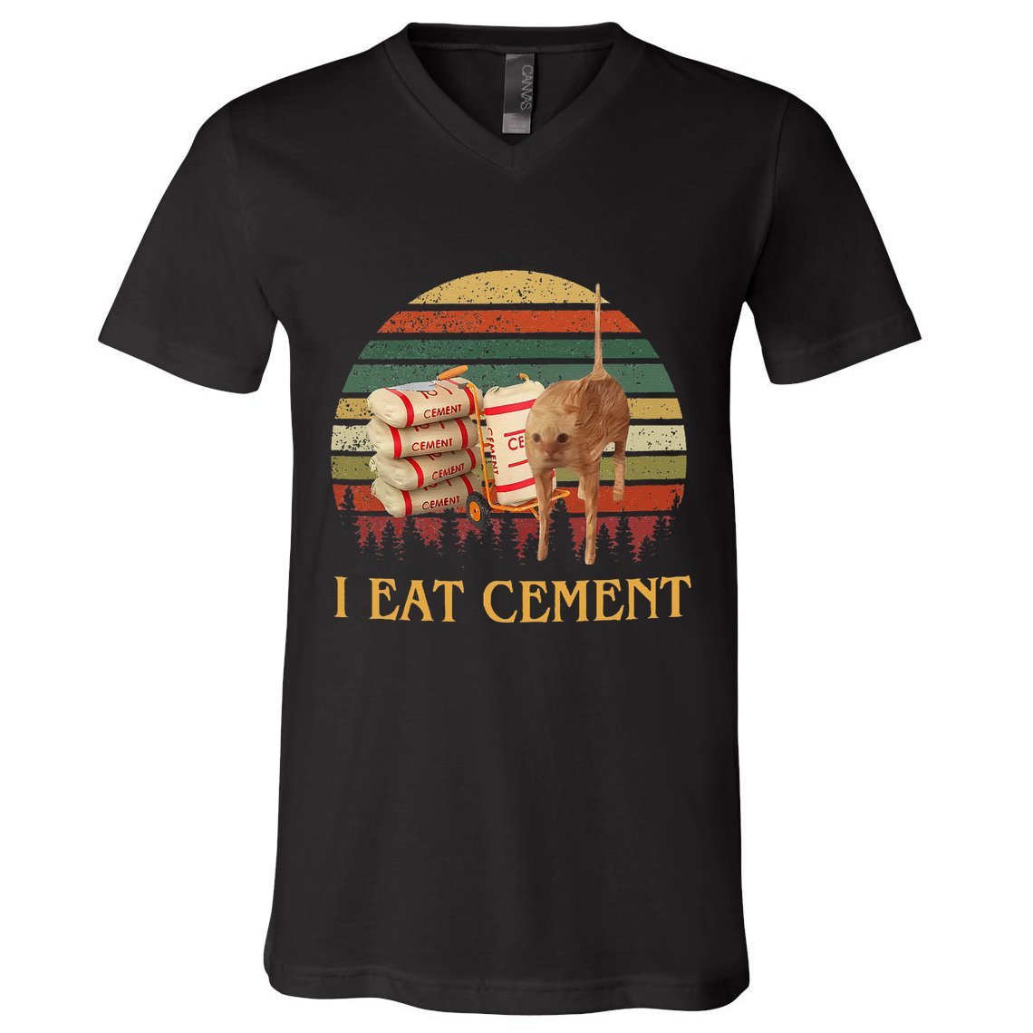 I Eat Cement Cursed Cat Funny Meme Lover V-Neck T-Shirt