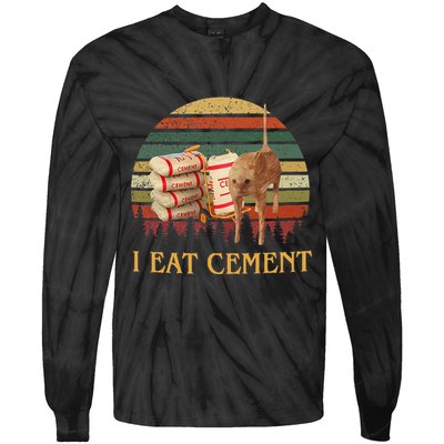 I Eat Cement Cursed Cat Funny Meme Lover Tie-Dye Long Sleeve Shirt