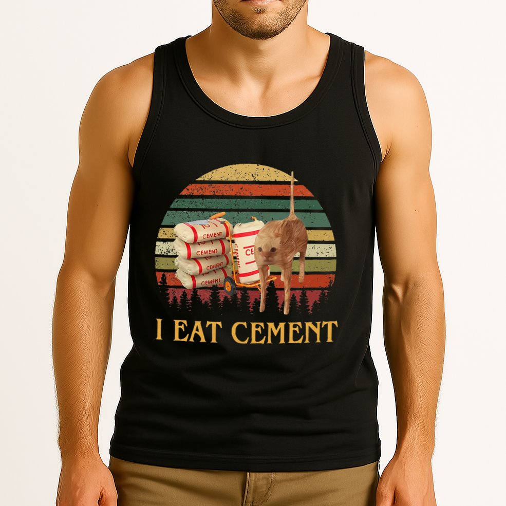 I Eat Cement Cursed Cat Funny Meme Lover Tank Top