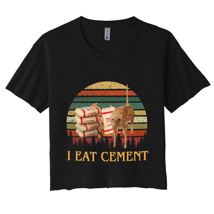 I Eat Cement Cursed Cat Funny Meme Lover Women's Crop Top Tee
