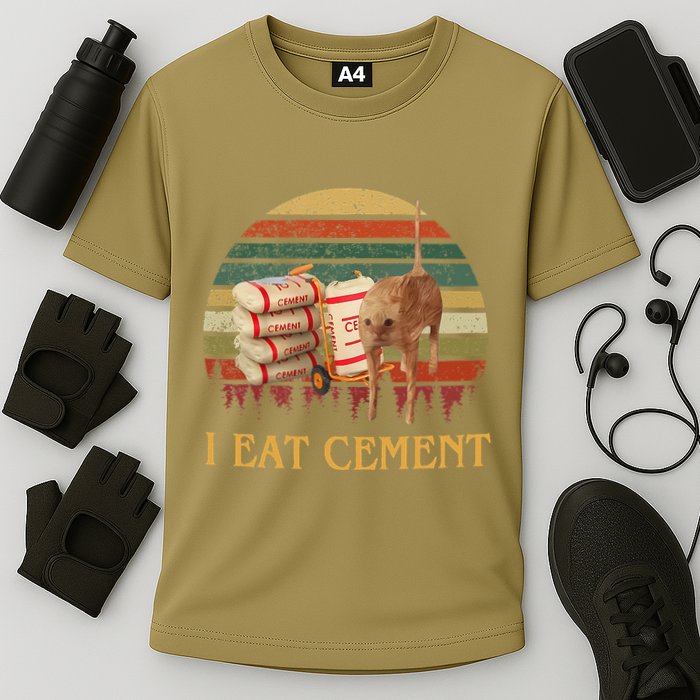 I Eat Cement Cursed Cat Funny Meme Lover Cooling Performance Crew T-Shirt
