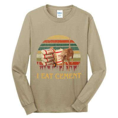 I Eat Cement Cursed Cat Funny Meme Lover Tall Long Sleeve T-Shirt