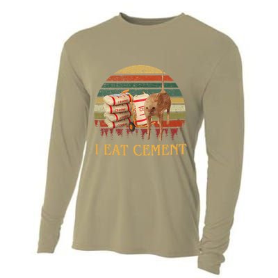 I Eat Cement Cursed Cat Funny Meme Lover Cooling Performance Long Sleeve Crew
