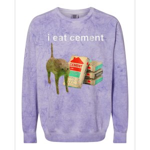 I Eat Cement Cursed Cat Funny Oddly Specific Dank Meme Colorblast Crewneck Sweatshirt