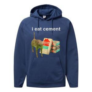 I Eat Cement Cursed Cat Funny Oddly Specific Dank Meme Performance Fleece Hoodie