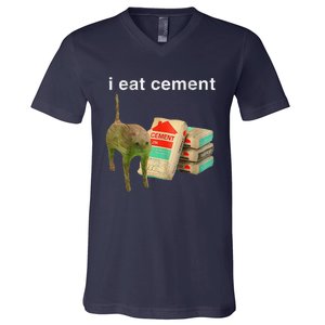 I Eat Cement Cursed Cat Funny Oddly Specific Dank Meme V-Neck T-Shirt