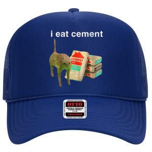 I Eat Cement Cursed Cat Funny Oddly Specific Dank Meme High Crown Mesh Back Trucker Hat