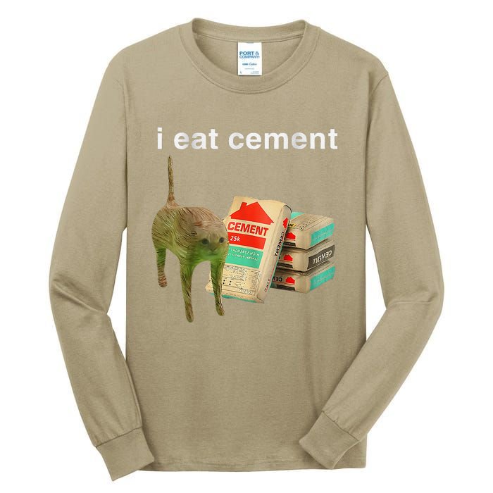 I Eat Cement Cursed Cat Funny Oddly Specific Dank Meme Tall Long Sleeve T-Shirt