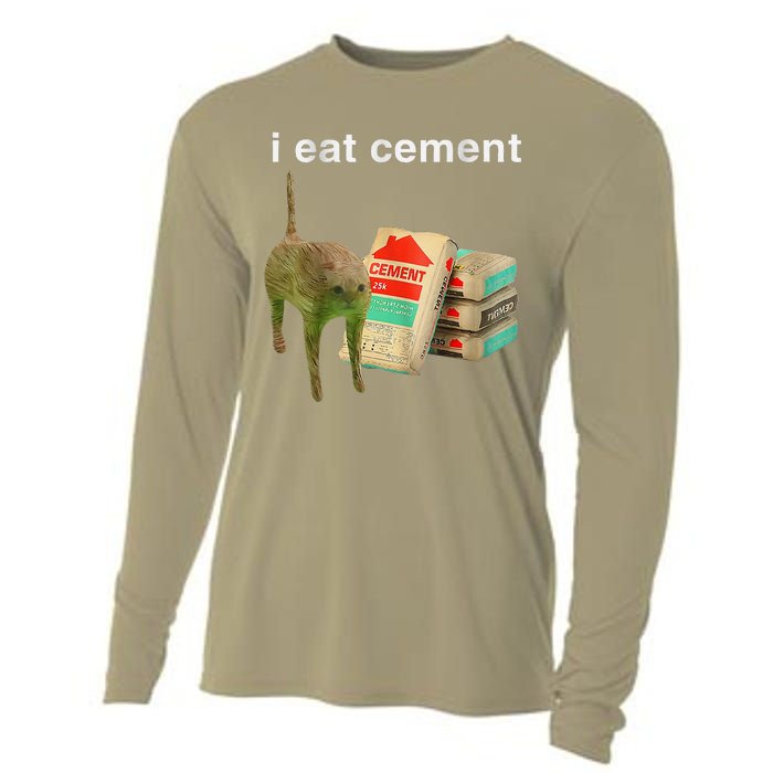 I Eat Cement Cursed Cat Funny Oddly Specific Dank Meme Cooling Performance Long Sleeve Crew