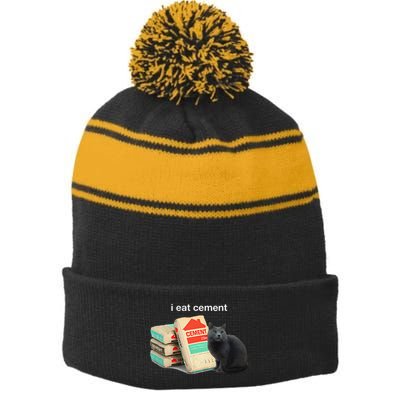 I Eat Cement Cursed Black Cat Funny Dank Meme Stripe Pom Pom Beanie