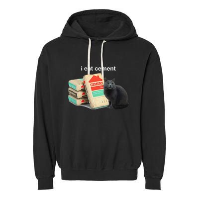 I Eat Cement Cursed Black Cat Funny Dank Meme Garment-Dyed Fleece Hoodie