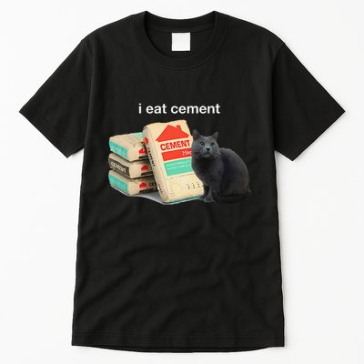 I Eat Cement Cursed Black Cat Funny Dank Meme Tall T-Shirt