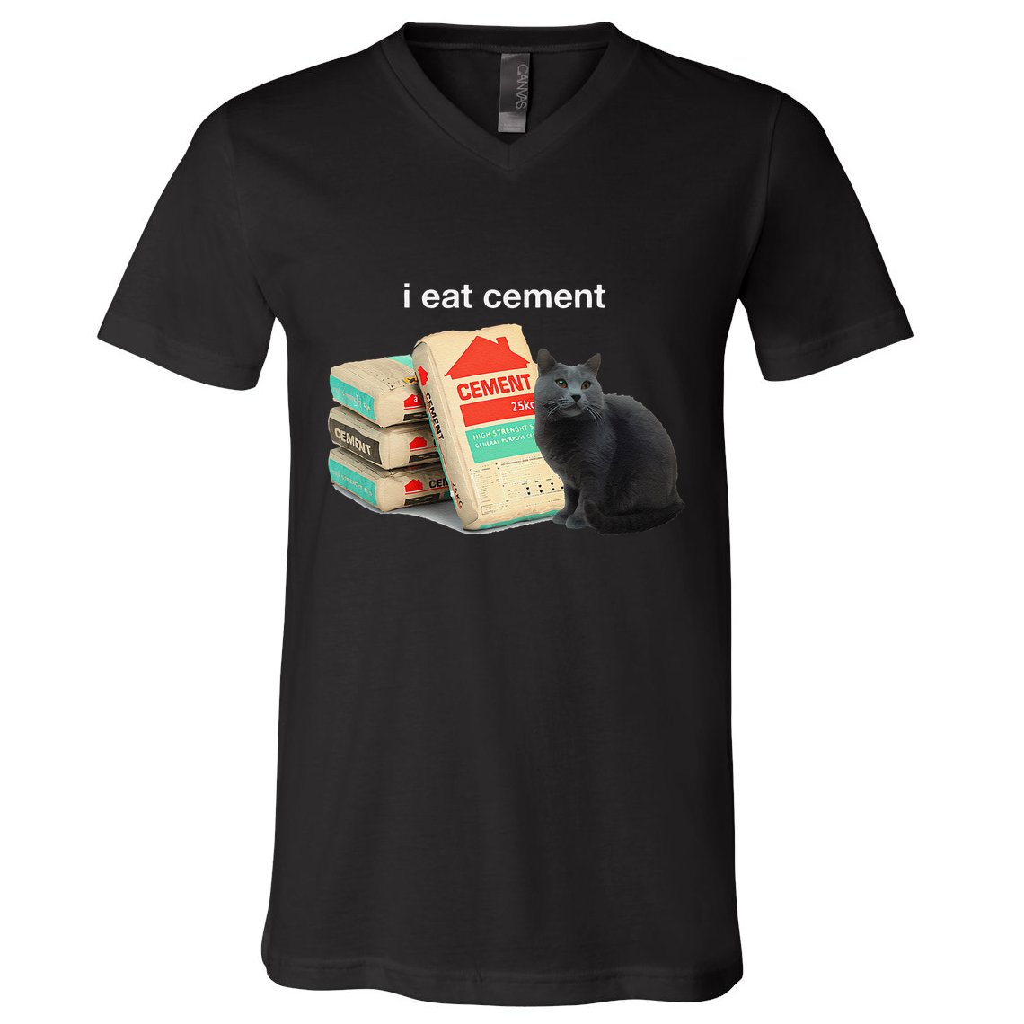 I Eat Cement Cursed Black Cat Funny Dank Meme V-Neck T-Shirt