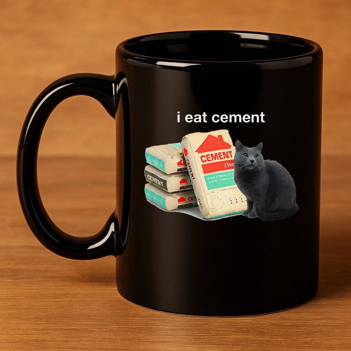 I Eat Cement Cursed Black Cat Funny Dank Meme 11oz C Handle Ceramic Mug