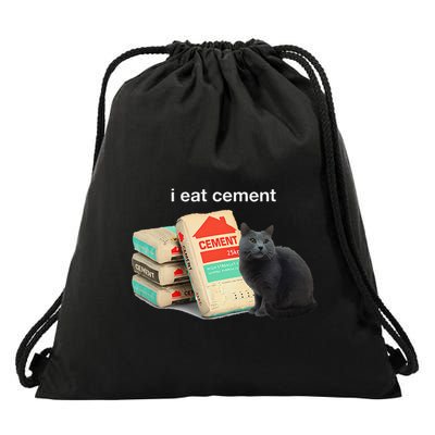 I Eat Cement Cursed Black Cat Funny Dank Meme Drawstring Bag