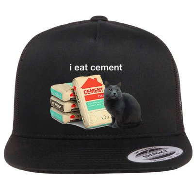 I Eat Cement Cursed Black Cat Funny Dank Meme Flatbill Hat
