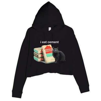 I Eat Cement Cursed Black Cat Funny Dank Meme Crop Fleece Hoodie